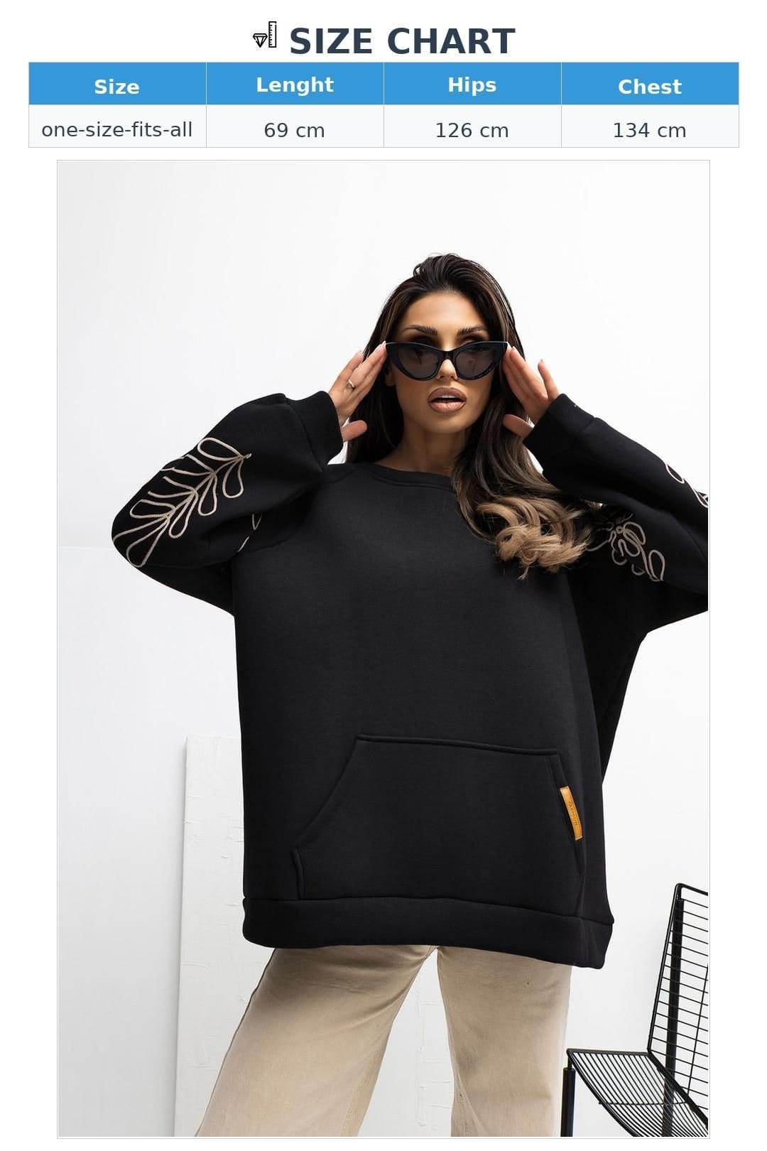 Love Lace Love Lace Women's Embroidered Sleeve Kangaroo Pocket Sweatshirt Style 221616 in Black - 4