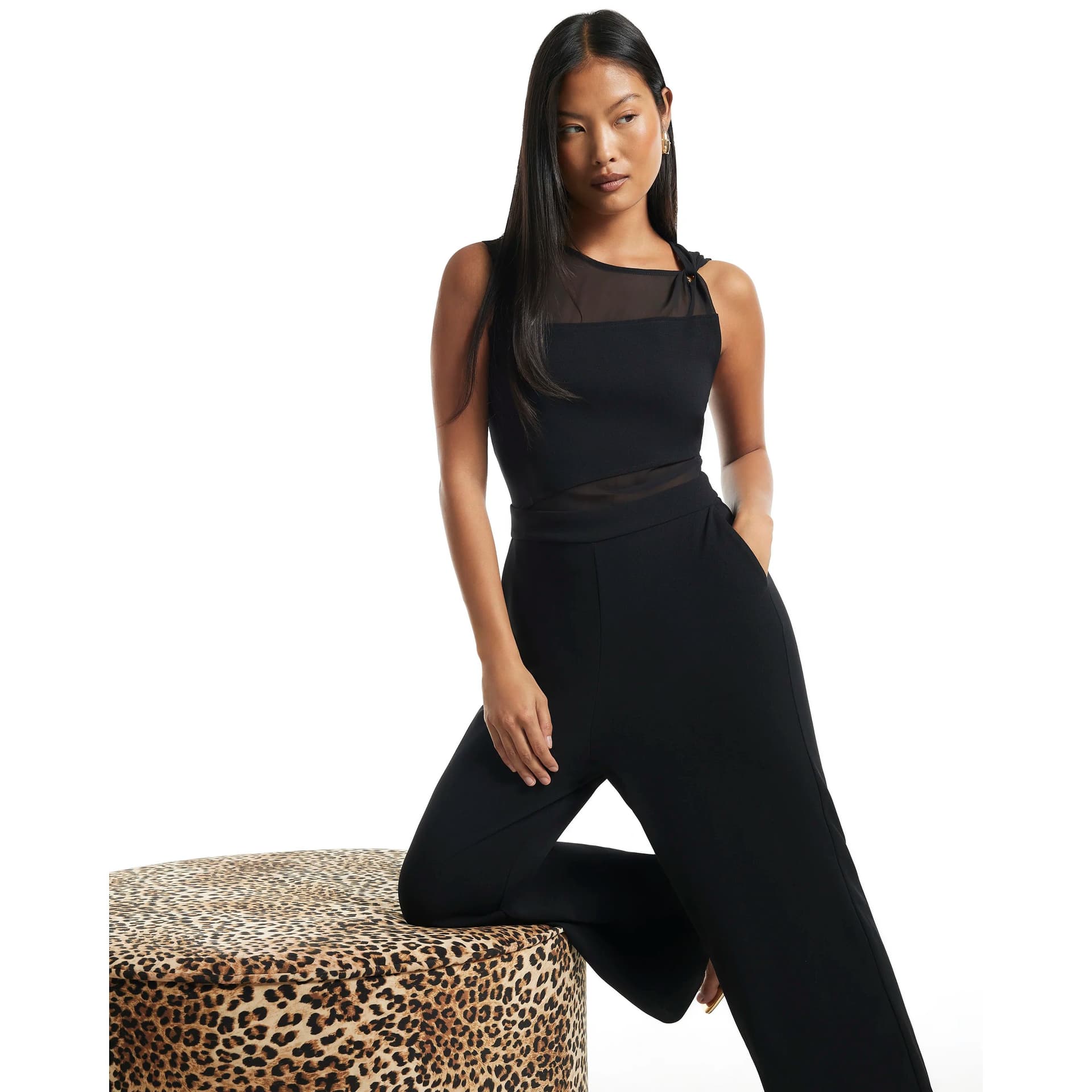 River Island River Island Womens Petite Black Mesh Top Jumpsuit