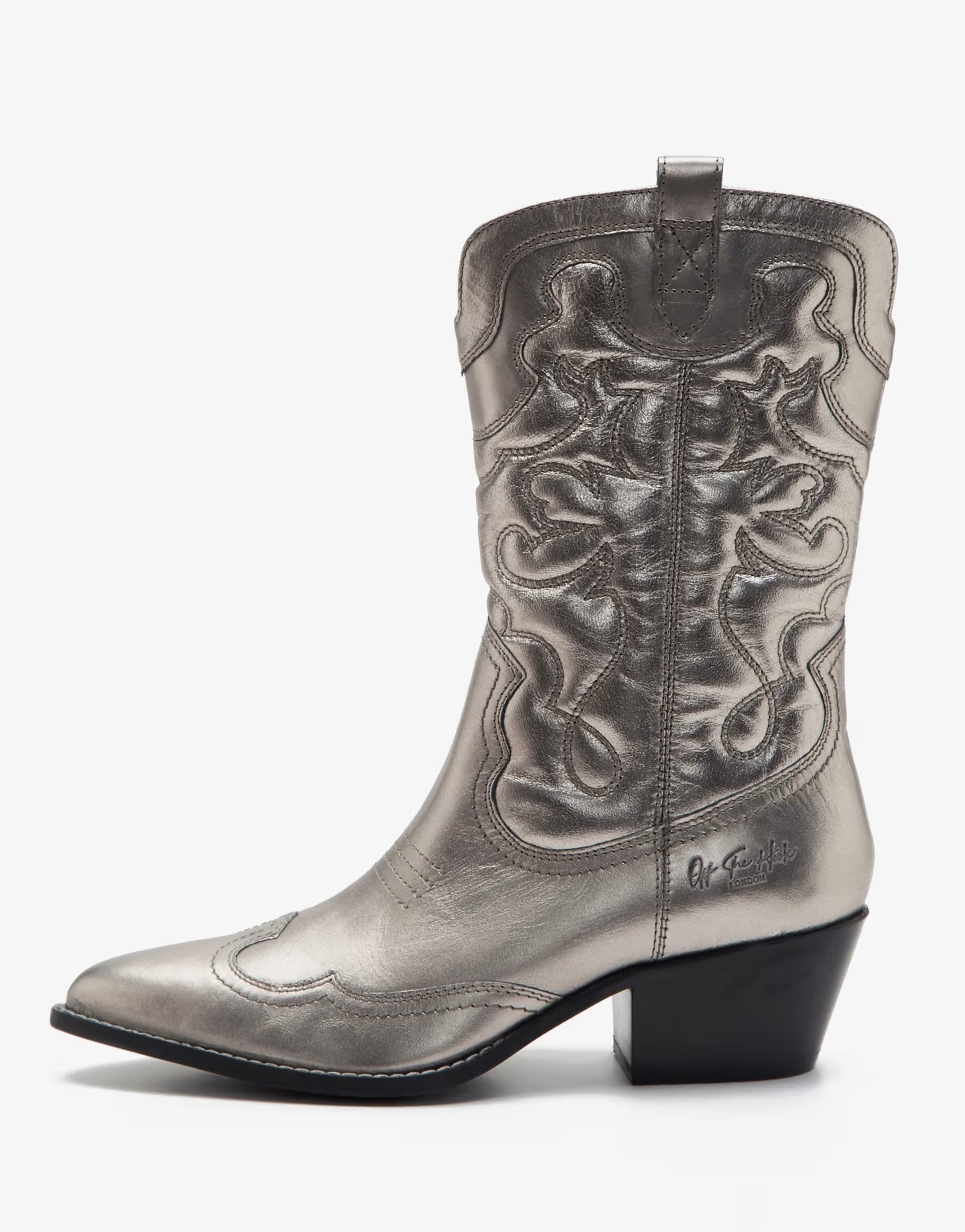 ASOS OFF THE HOOK SOHO knee leather cowboy boots calf boots in silver 