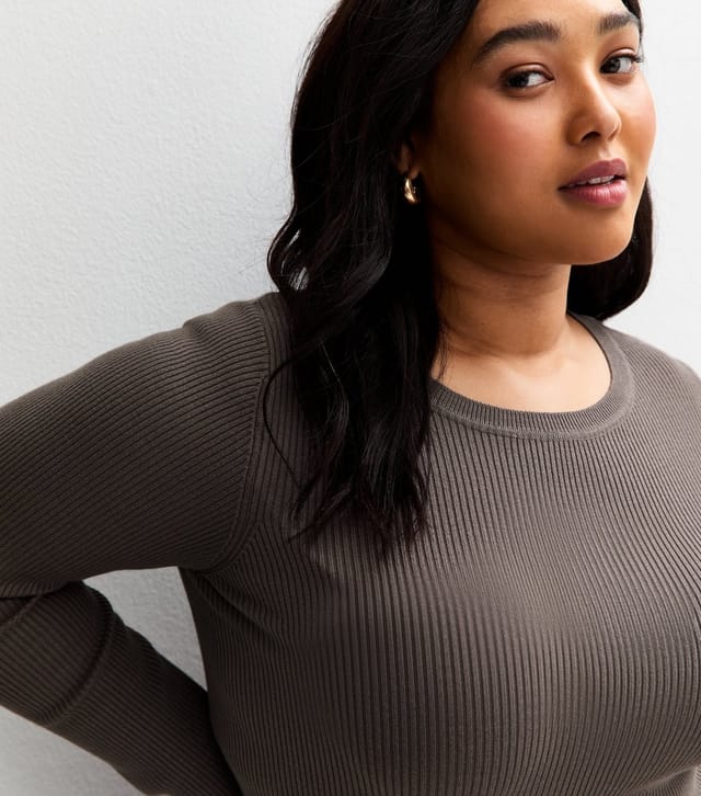 New Look Women's Plus Size Burgundy Ribbed Knit Crew Neck Jumper Curves New Look - 3
