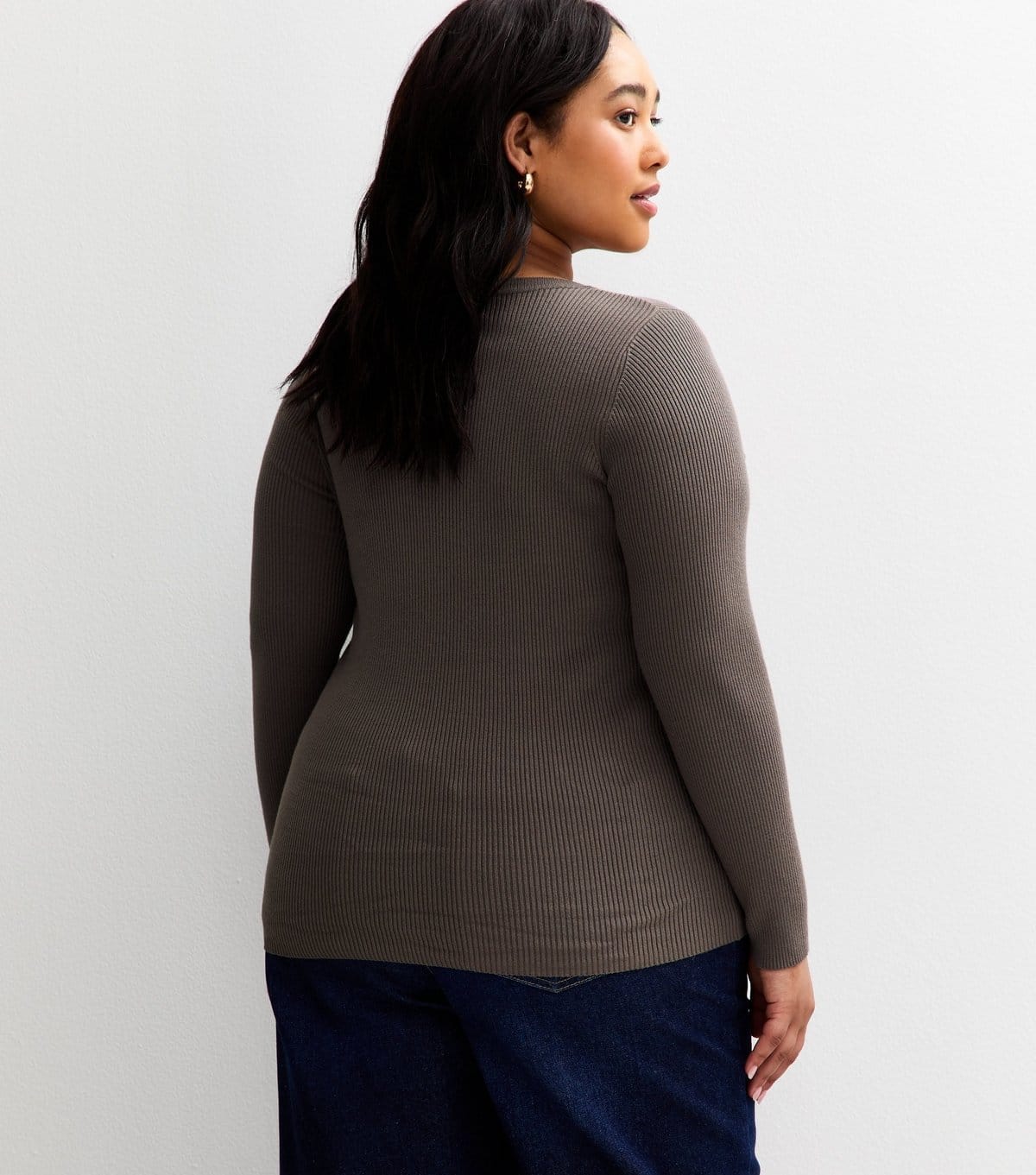 New Look Women's Plus Size Burgundy Ribbed Knit Crew Neck Jumper Curves New Look - 4