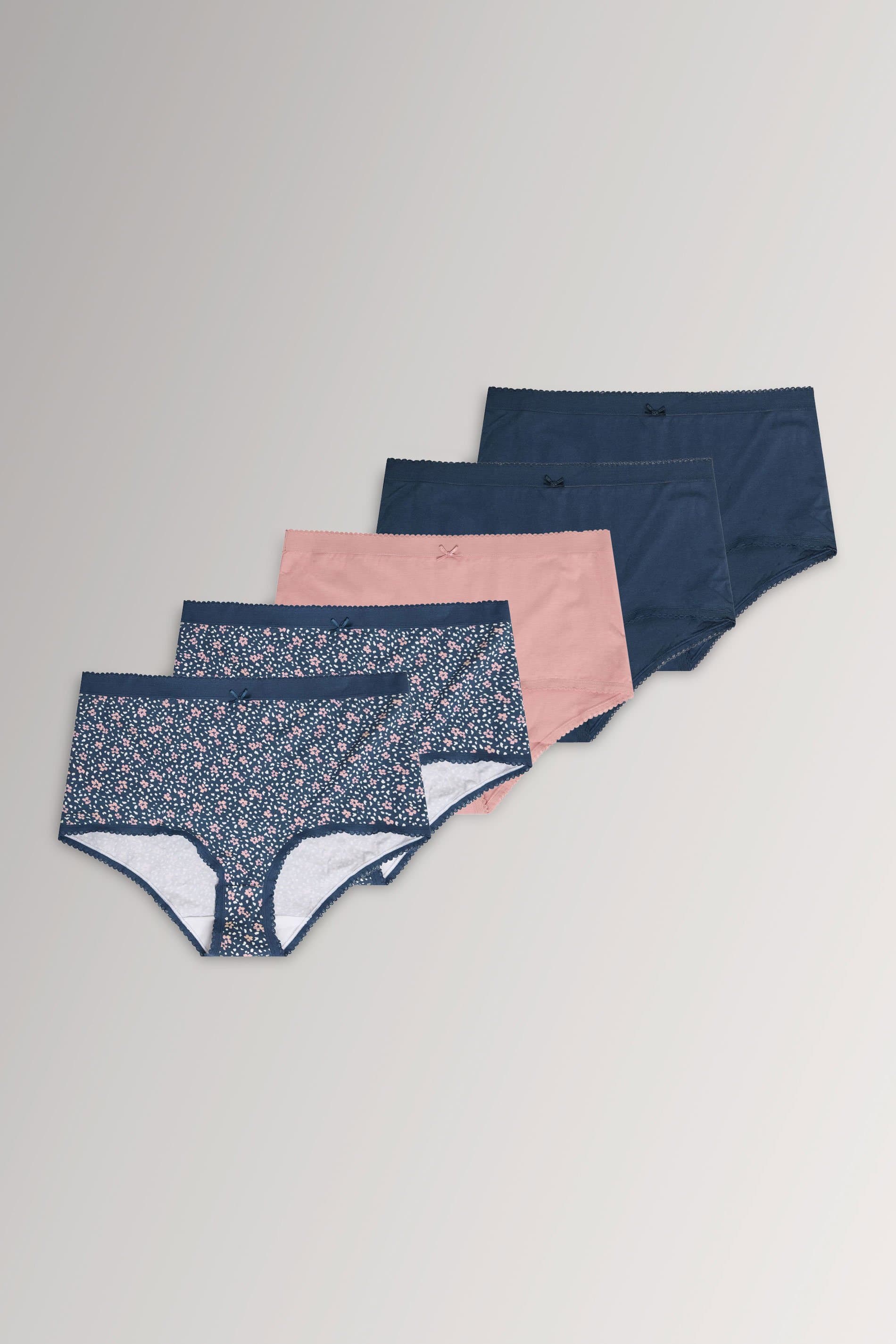 Yours 5 Pack Plus Size Navy Blue Ditsy Floral Full Briefs