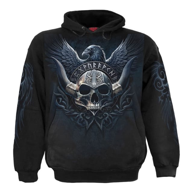 Spiral Direct Spiral Direct Men's Odin´s Warrior Back & Sleeve Print Pull Over Hoodie in Black - 2