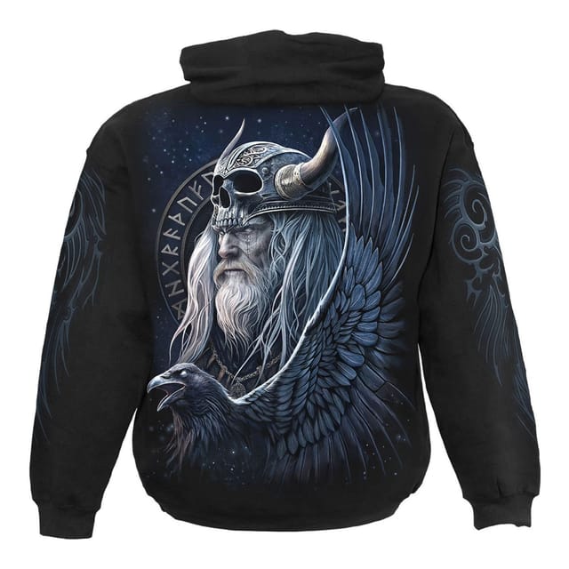 Spiral Direct Spiral Direct Men's Odin´s Warrior Back & Sleeve Print Pull Over Hoodie in Black - 3