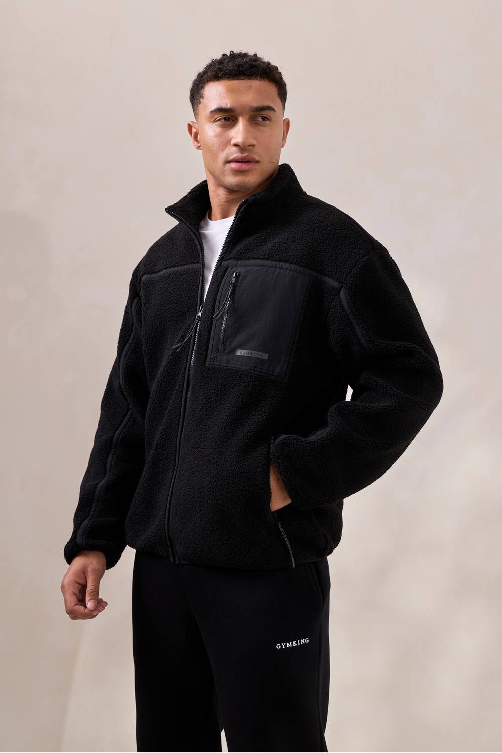 Gym King GYM KING Men's Terrace Full Zip Borg Jacket Black - 2
