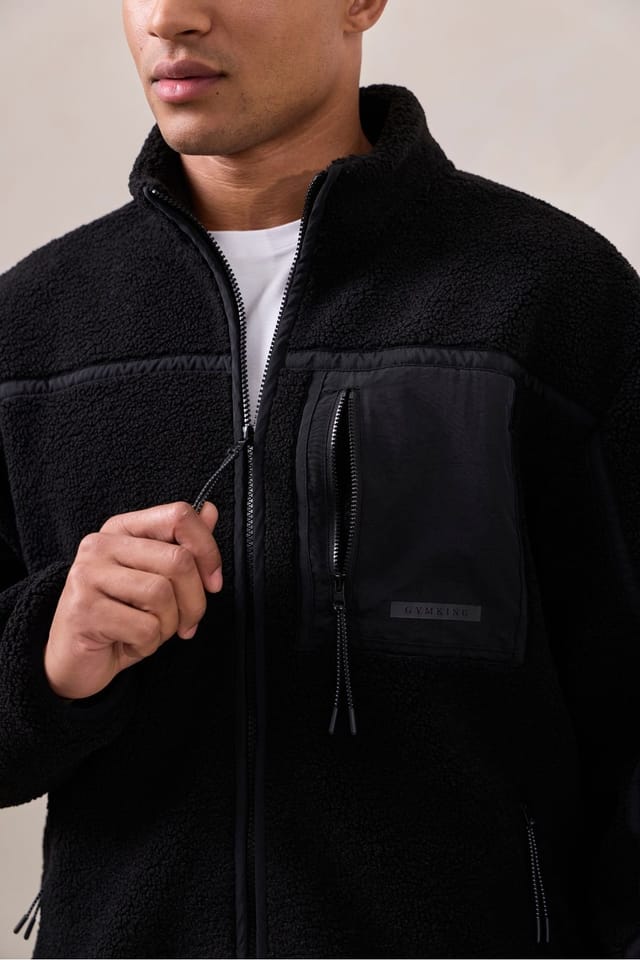 Gym King GYM KING Men's Terrace Full Zip Borg Jacket Black - 2