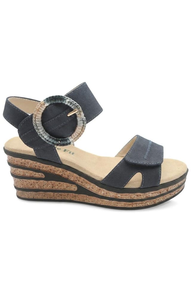 Pavers Pavers Women's Wide Fit Adjustable Fasten Wedged Sandals in Navy - 2