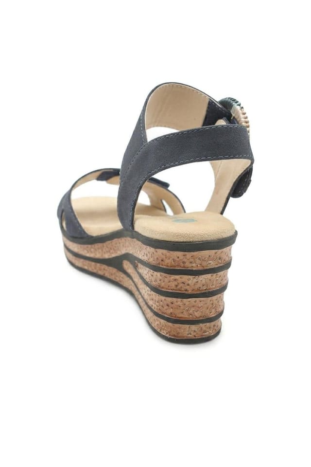 Pavers Pavers Women's Wide Fit Adjustable Fasten Wedged Sandals in Navy - 3
