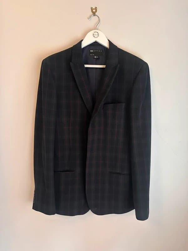 ASOS Design Checked navy suit jacket & trouser