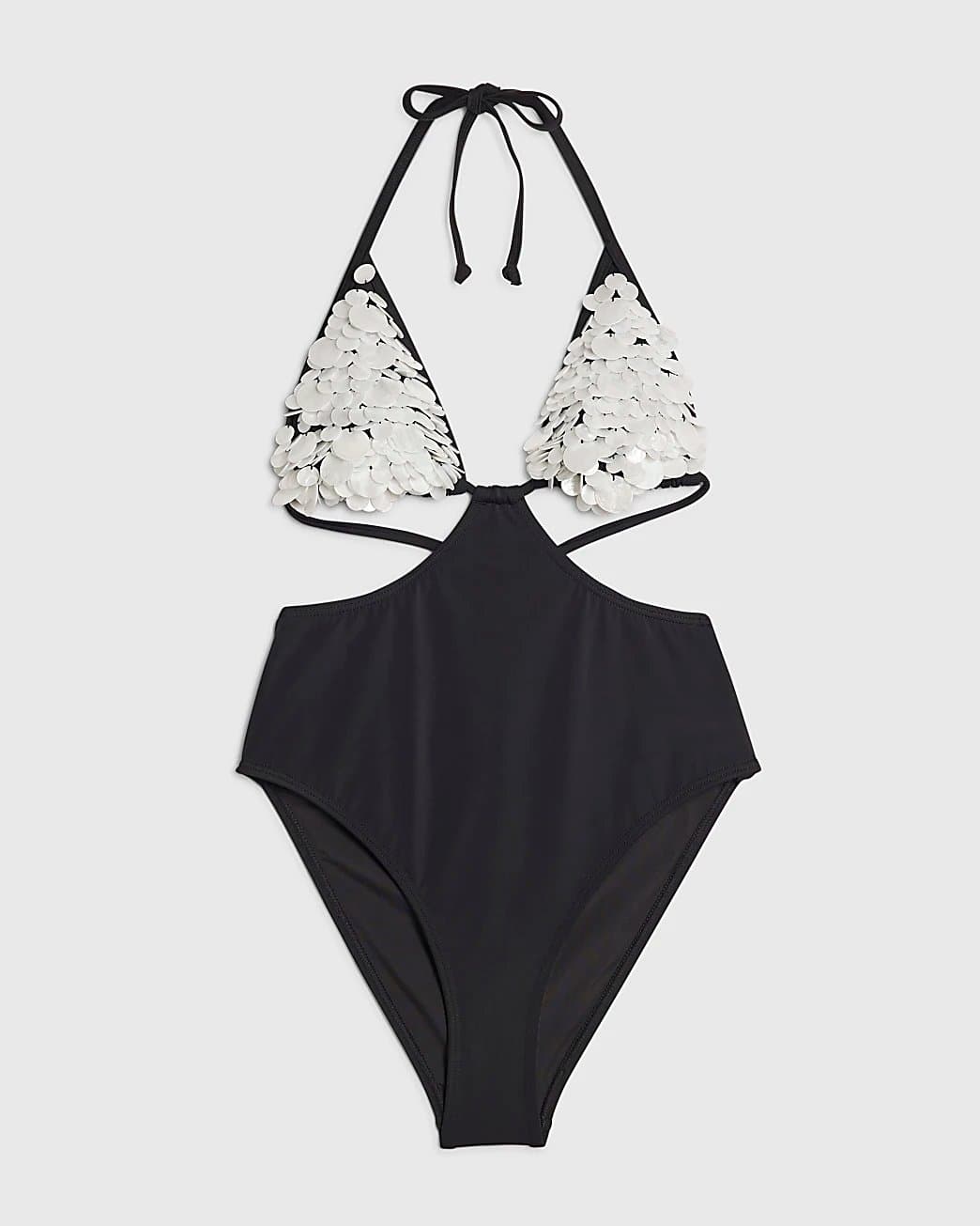 River Island River Island Womens Black Shell Detail Cupped Swimsuit