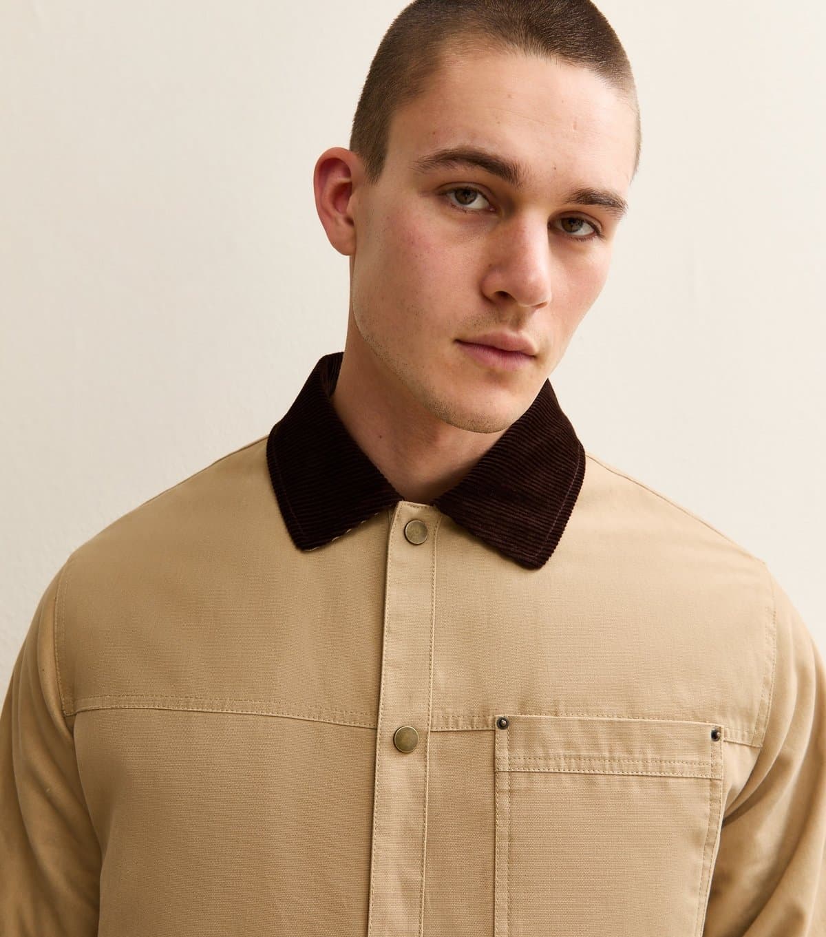 New Look Men's Beige Cord Collar Worker Jacket New Look