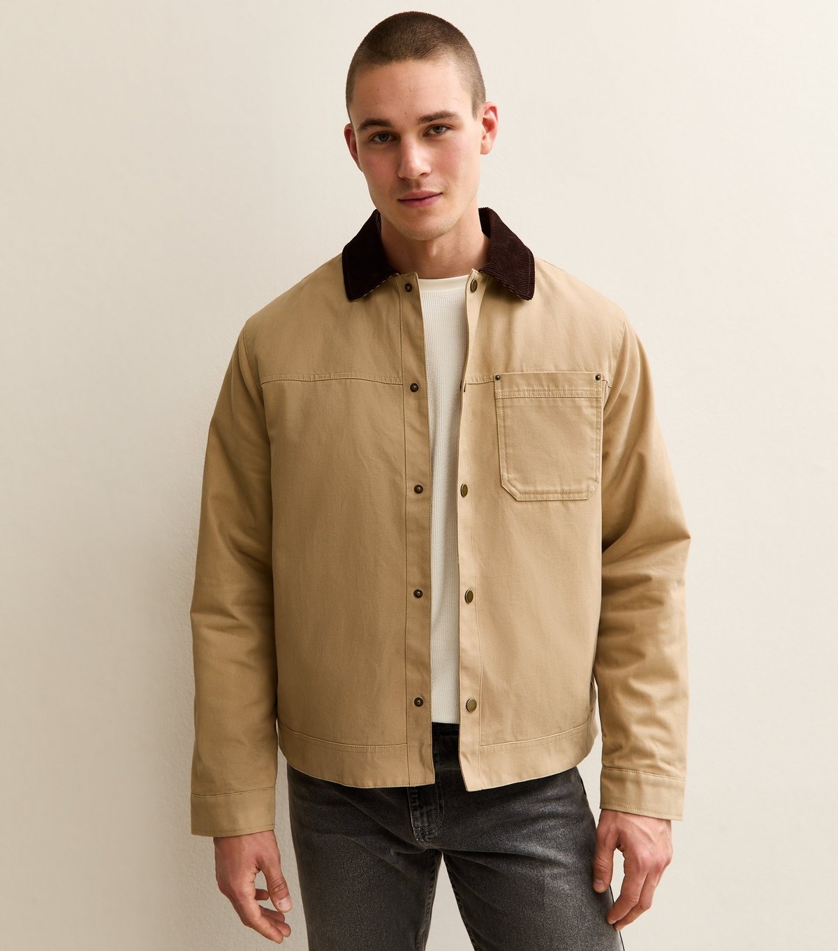 New Look Men's Beige Cord Collar Worker Jacket New Look - 2