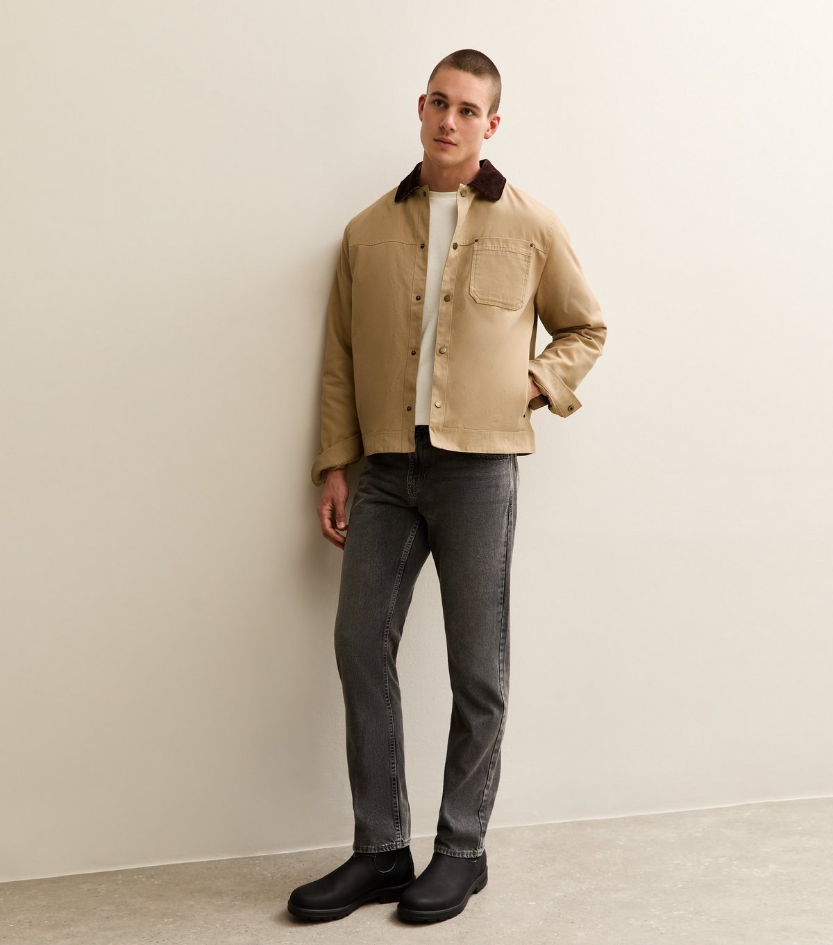New Look Men's Beige Cord Collar Worker Jacket New Look - 3