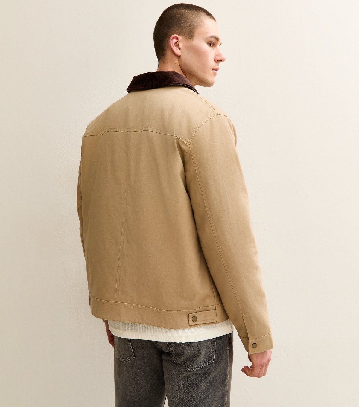 New Look Men's Beige Cord Collar Worker Jacket New Look - 4