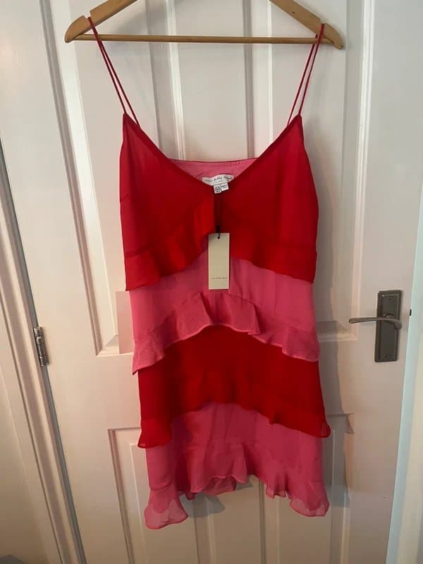 Never Fully Dressed Pink and red ruffle cocktail dress