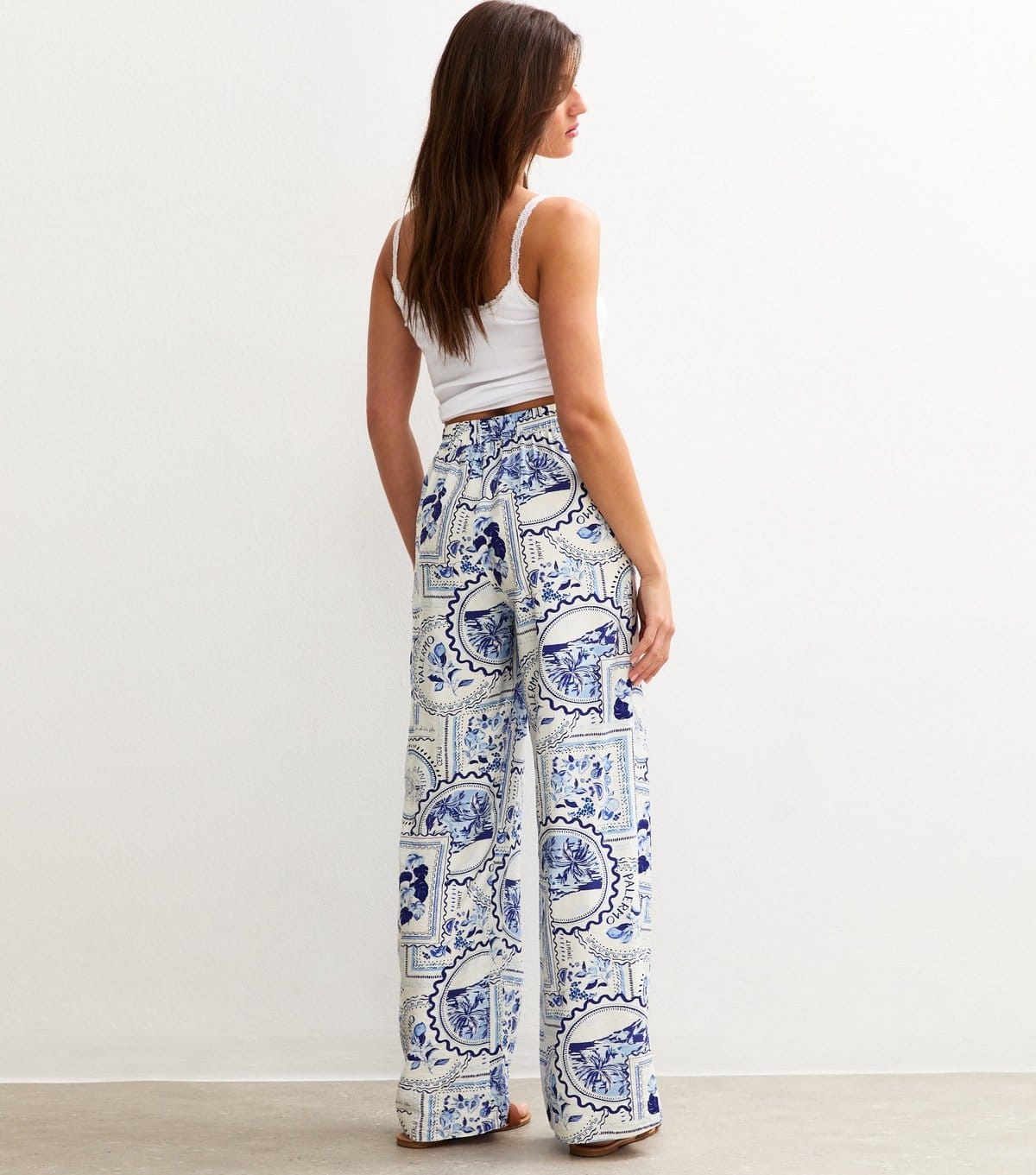 New Look Women's White Postcard Print Wide Leg Trousers New Look - 4