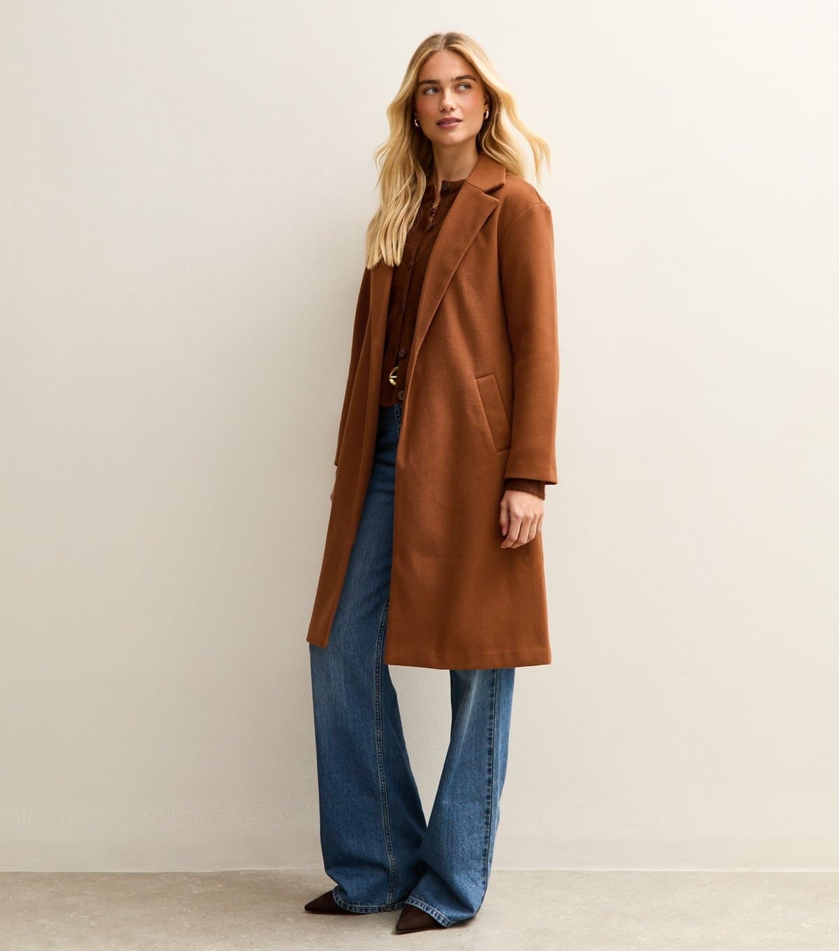 New Look New Look Tan Open Front Longline Coat