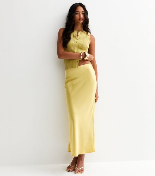 New Look Women's Light Green Satin Bias Cut Midi Skirt New Look - 3