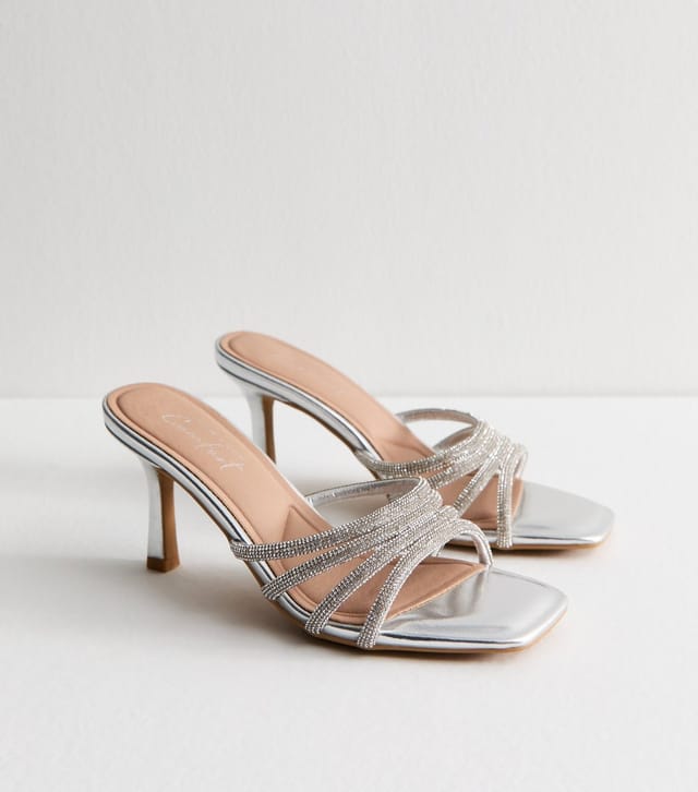 New Look Women's Silver Diamante Embellished Strappy Mules New Look - 2