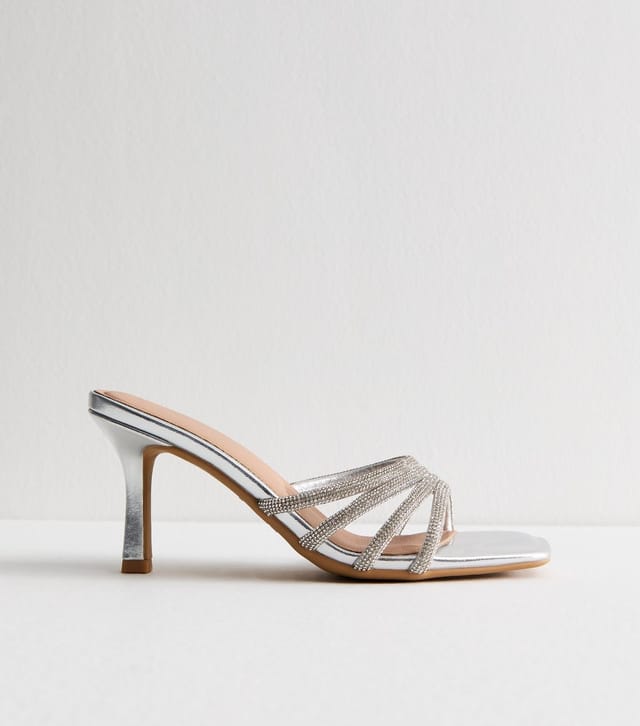New Look Women's Silver Diamante Embellished Strappy Mules New Look - 3