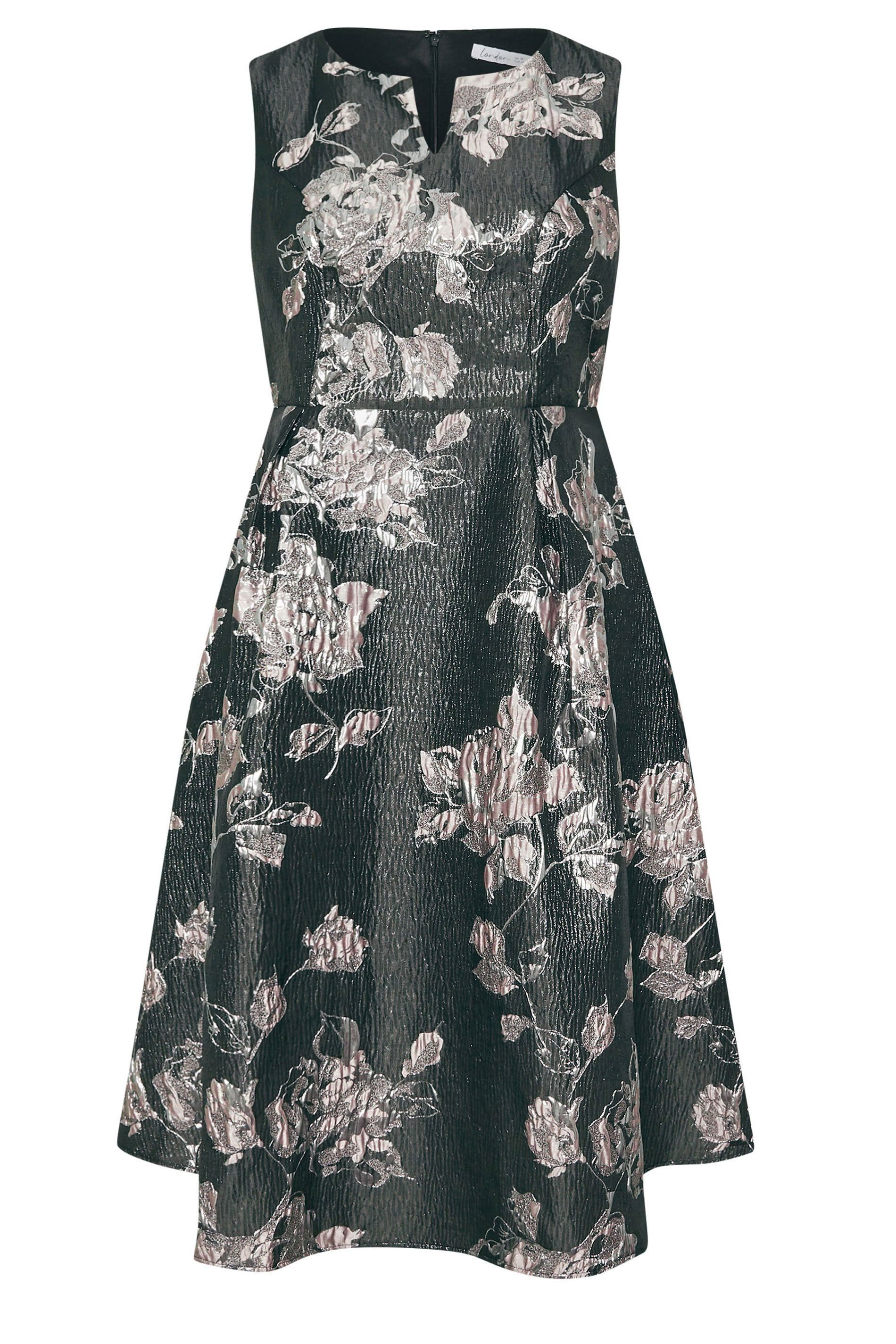 Yours Yours Women's Floral Satin Jacquard Midaxi Dress in Black - 2