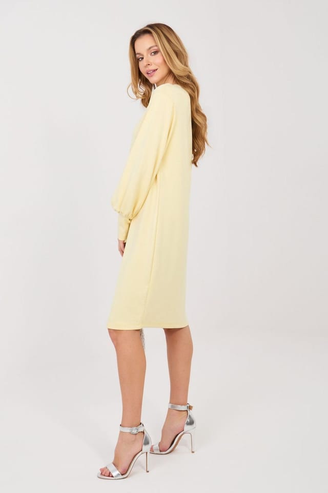 Love Lace Love Lace Women's Buttery Soft Sweatshirt Dress with Puff Sleeves in Yellow - 2