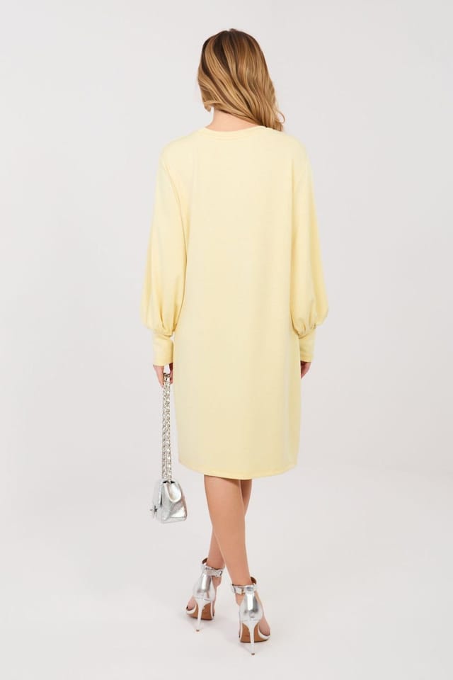 Love Lace Love Lace Women's Buttery Soft Sweatshirt Dress with Puff Sleeves in Yellow - 3