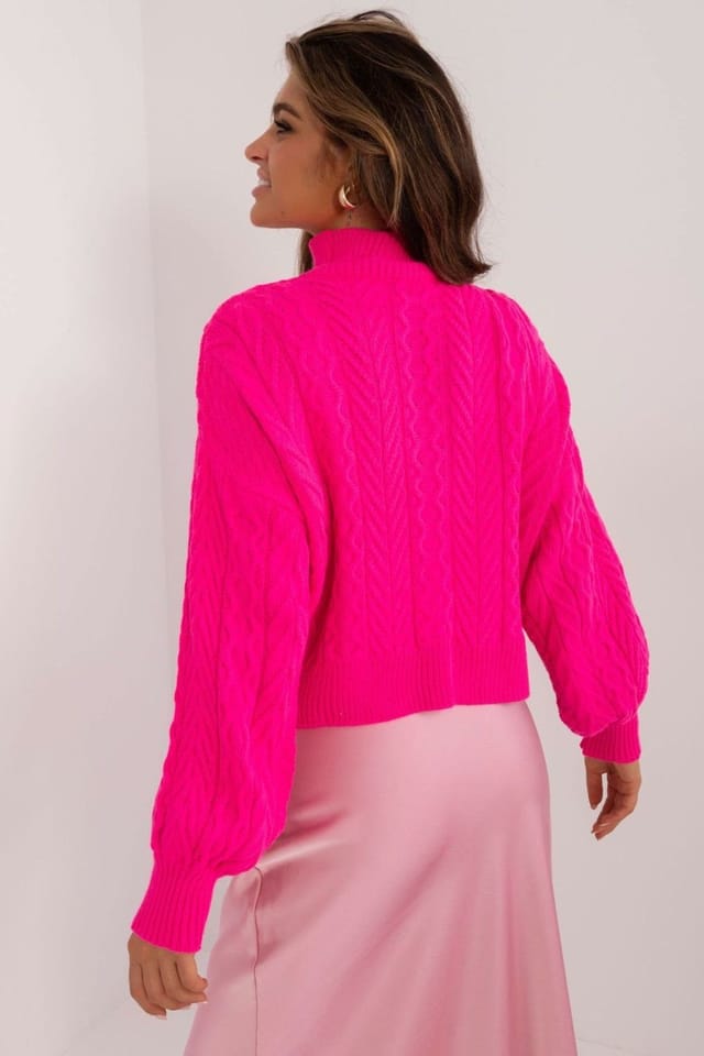 Love Lace Love Lace Women's Short Turtleneck Texture Knit Sweater in Fuchsia - 3