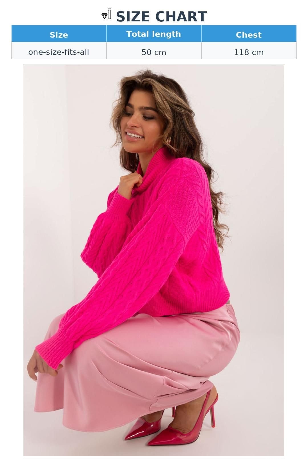 Love Lace Love Lace Women's Short Turtleneck Texture Knit Sweater in Fuchsia - 4