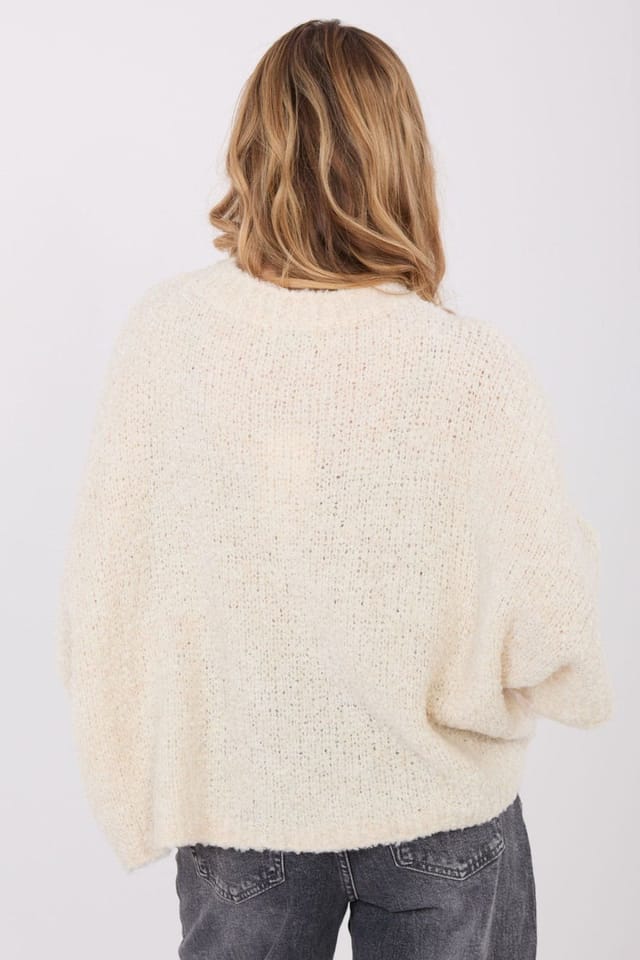 Love Lace Love Lace Women's Boucle Loose Crew Neck 3/4 Sweater in Beige - 3