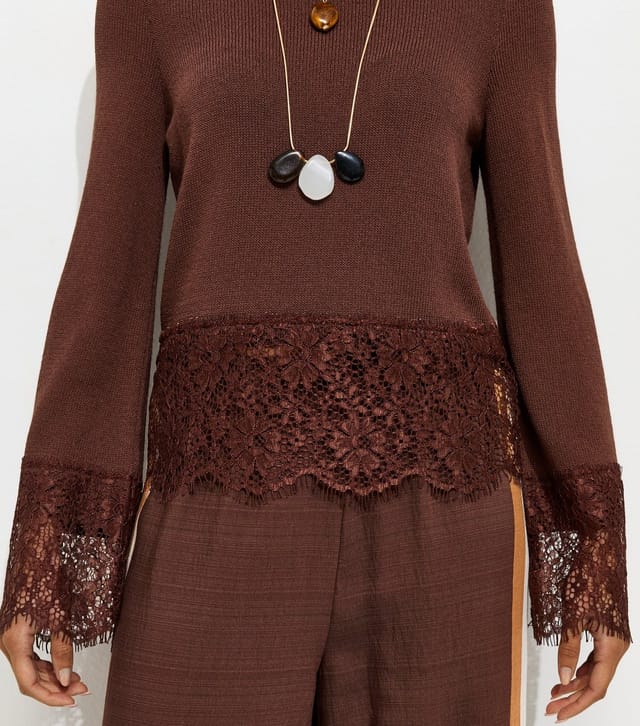 New Look Women's Dark Brown Scalloped Lace Hem Jumper New Look - 3