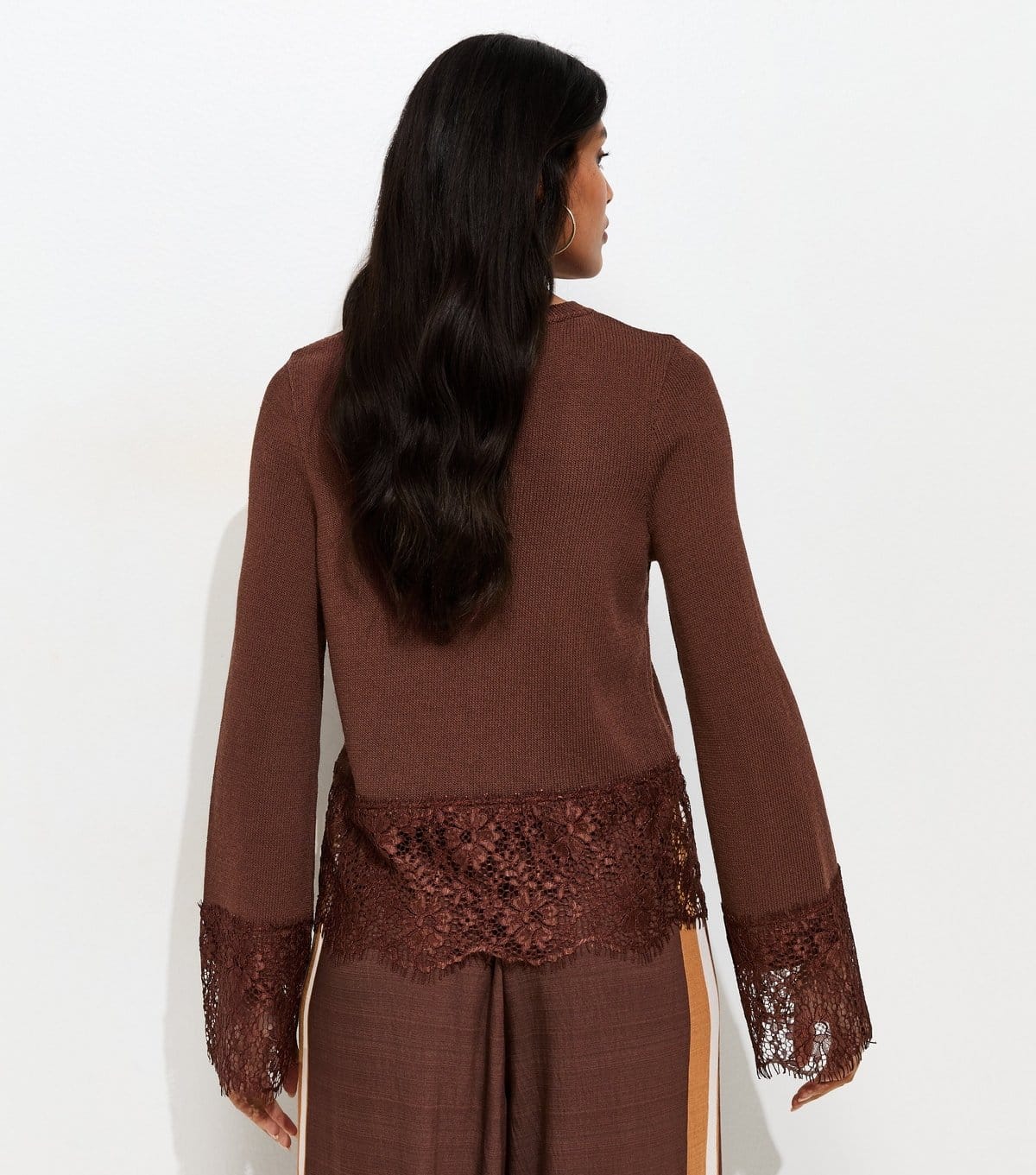 New Look Women's Dark Brown Scalloped Lace Hem Jumper New Look - 4