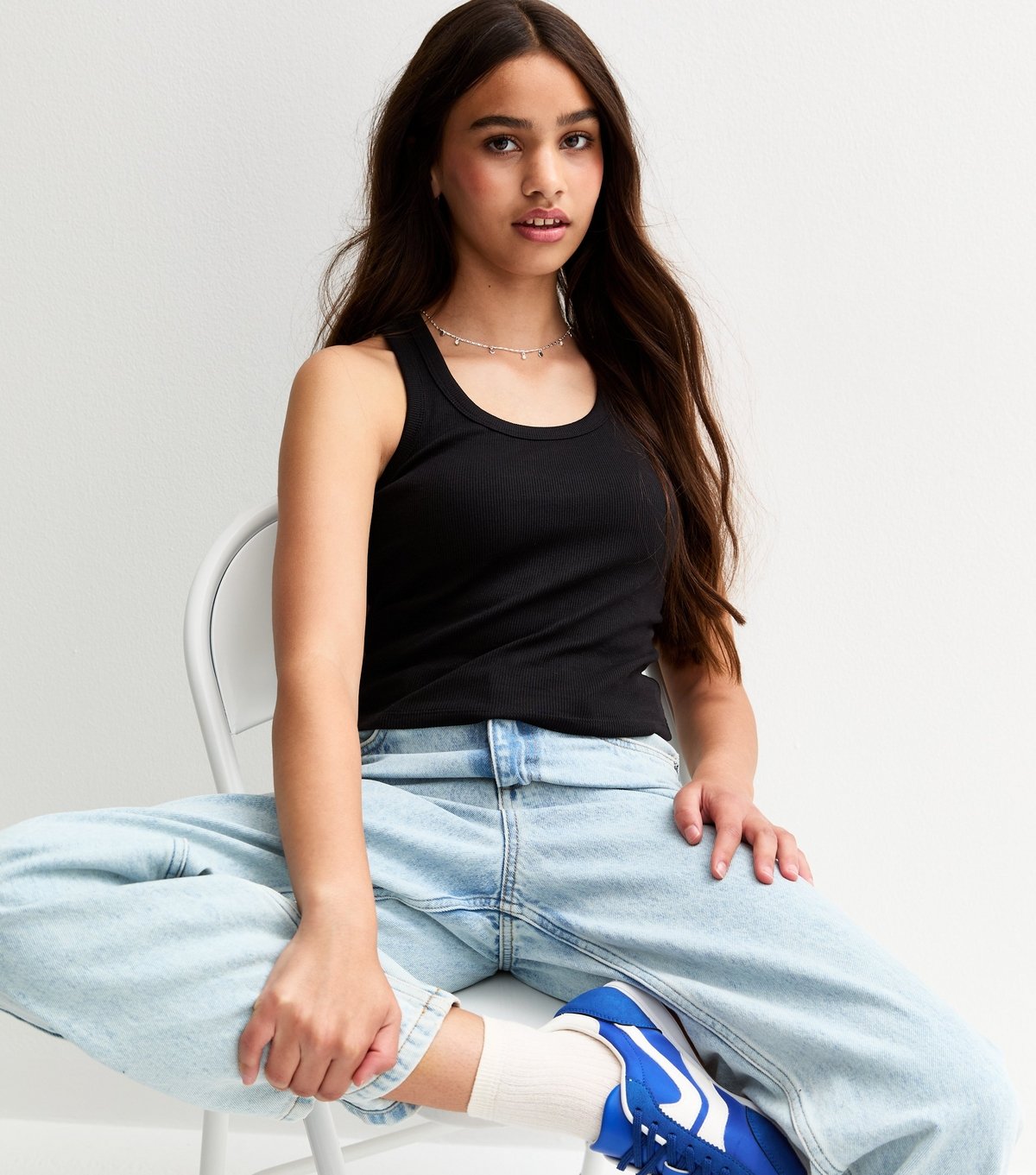 New Look Girls' Black Scoop Neck Ribbed Vest Top New Look - 2