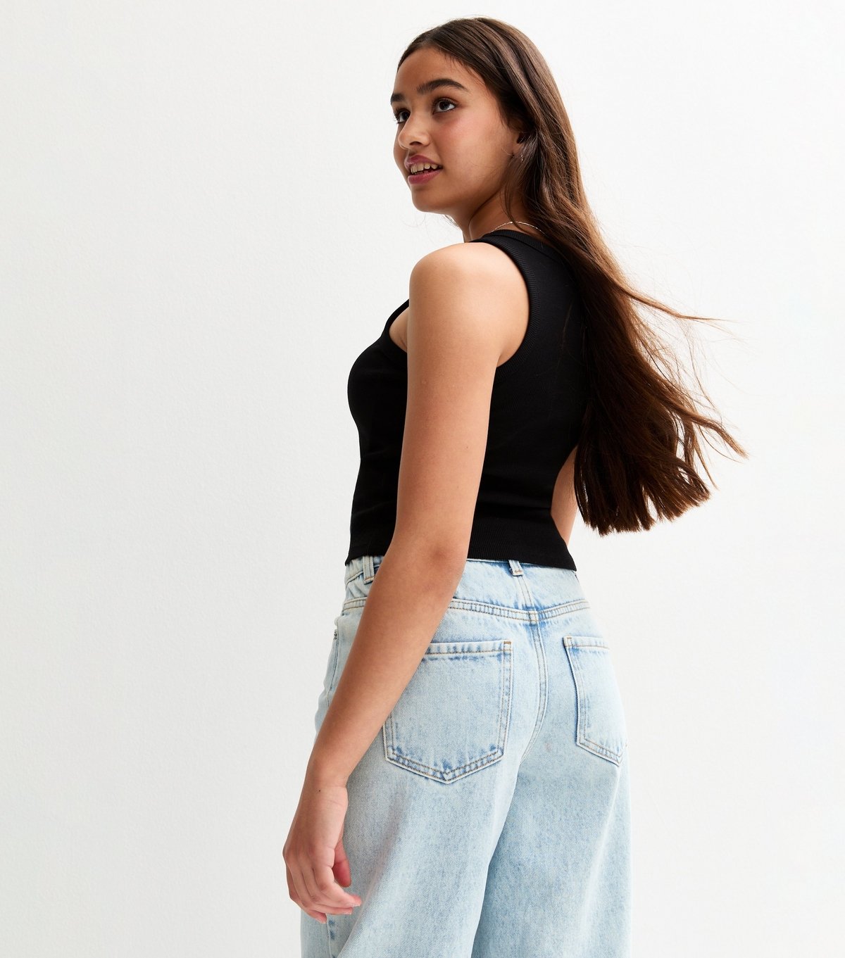 New Look Girls' Black Scoop Neck Ribbed Vest Top New Look - 4