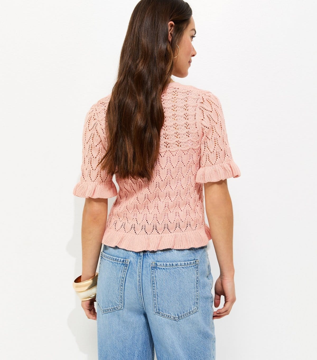 New Look Women's Petite Light Pink Open Knit Stitch Tie Short Sleeve Cardigan New Look - 4