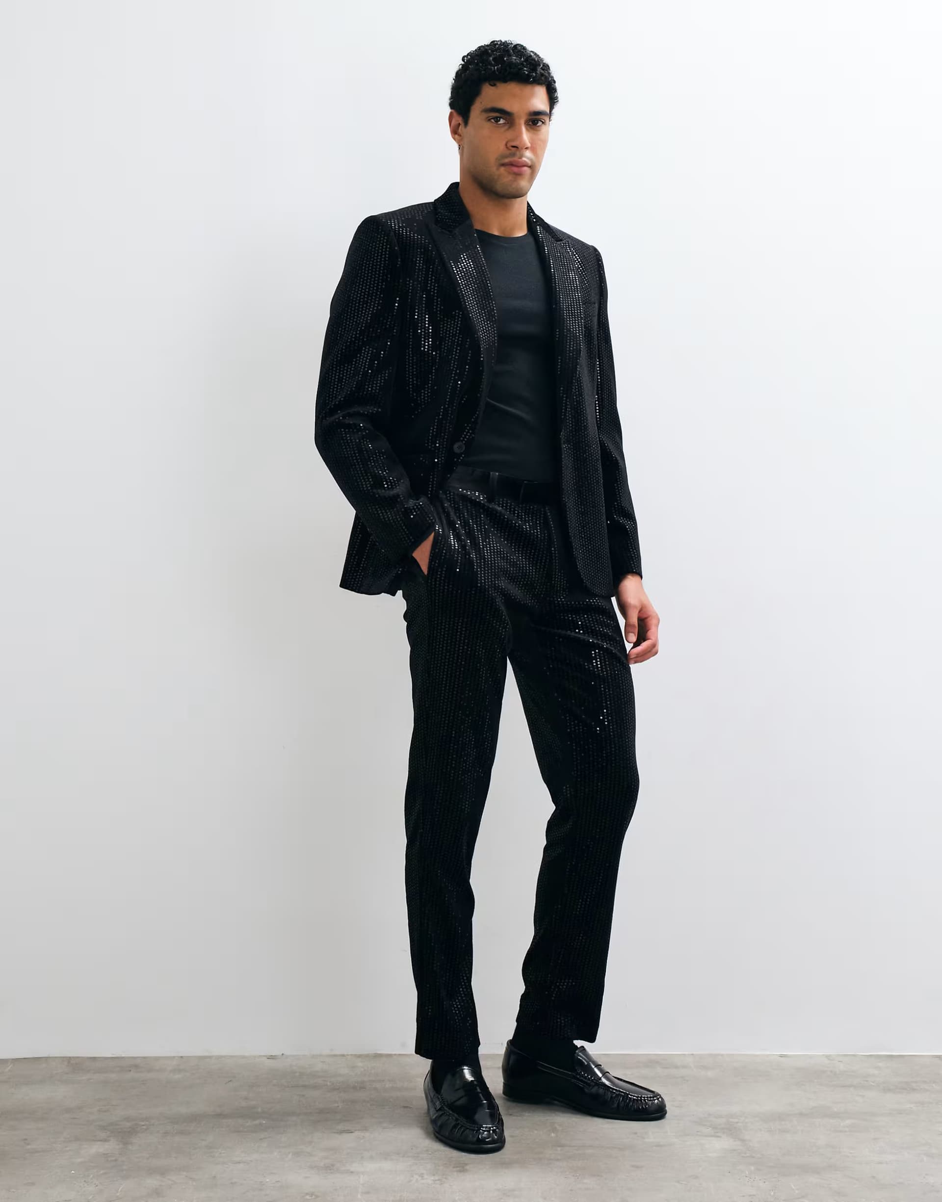 ASOS ASOS DESIGN slim suit trouser in velvet sequin in black