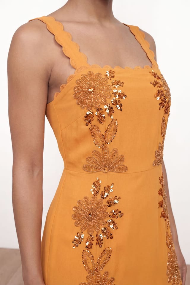 Maya Deluxe Maya Deluxe Women's Embellished Square Neck Strappy Midaxi Dress in Amber - 3