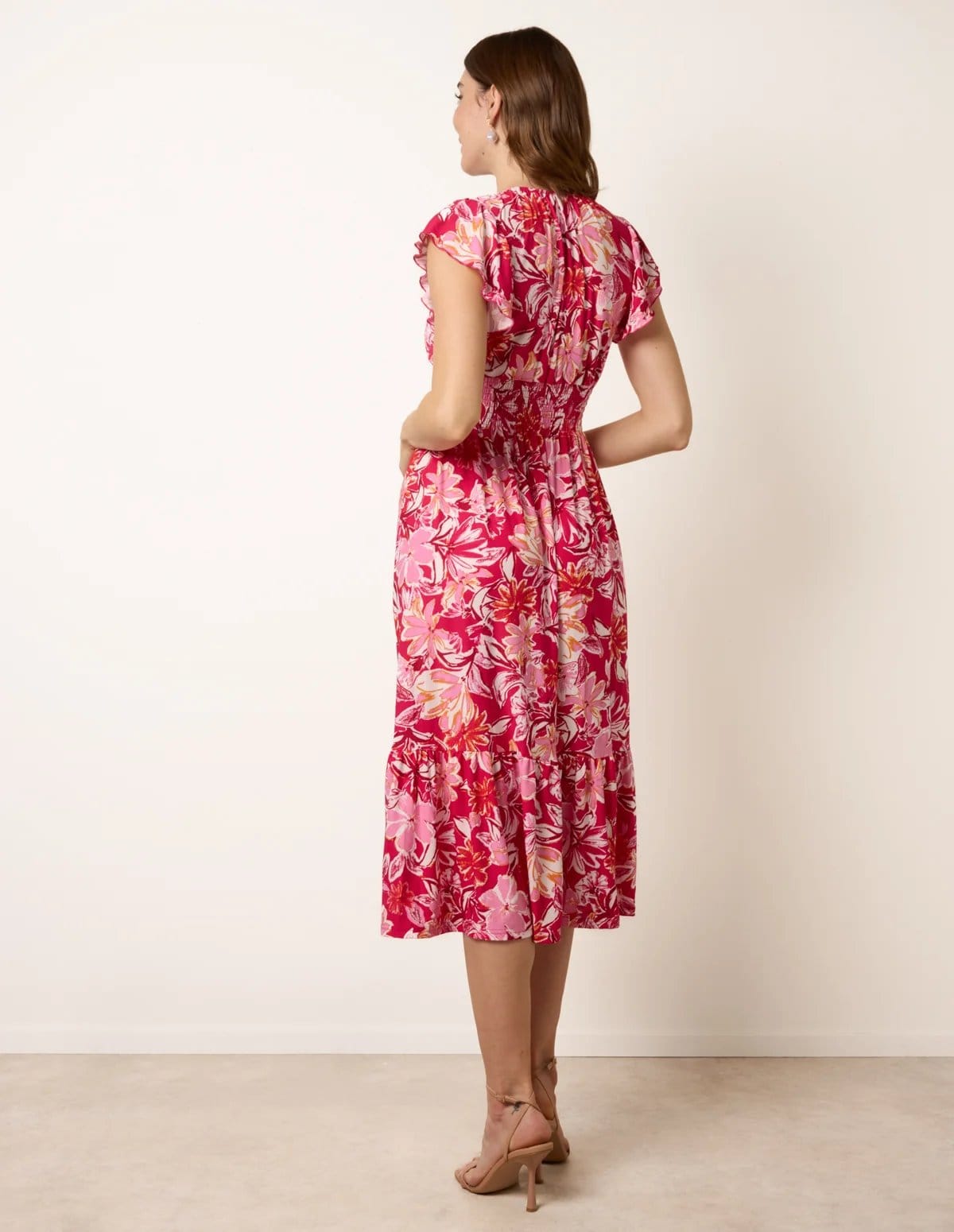 Blue Vanilla Tropical Print Flutter Sleeve Midi Dress - 4