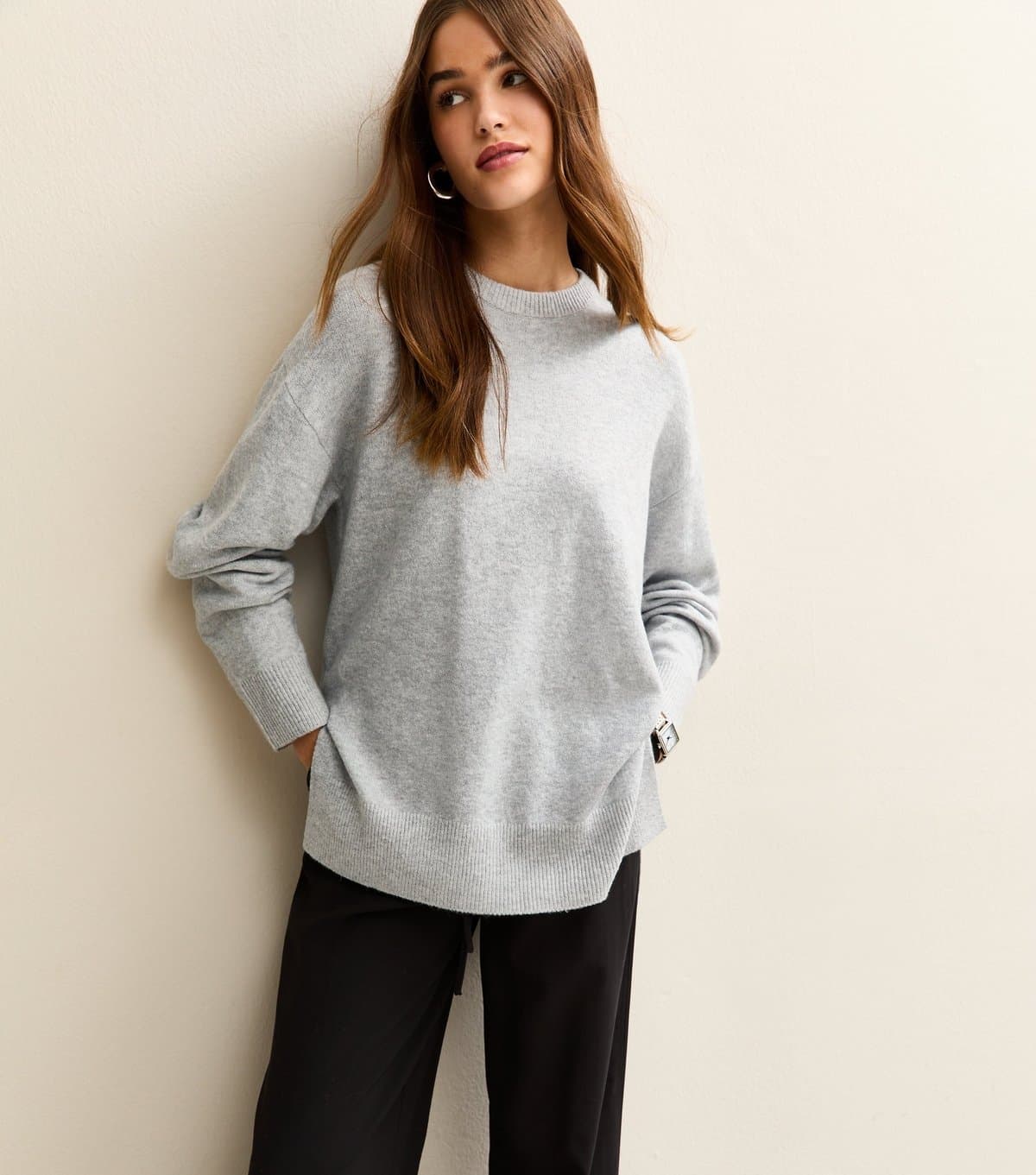 New Look New Look Light Grey Knitted Side Split Jumper