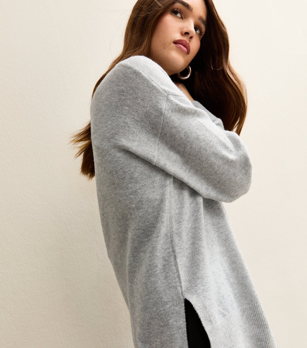 New Look Women's Light Grey Knitted Side Split Jumper New Look - 2