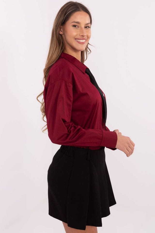 Love Lace Love Lace Women's Casual Cotton Elastane Long Sleeve Shirt Style 204398 in Red - 2