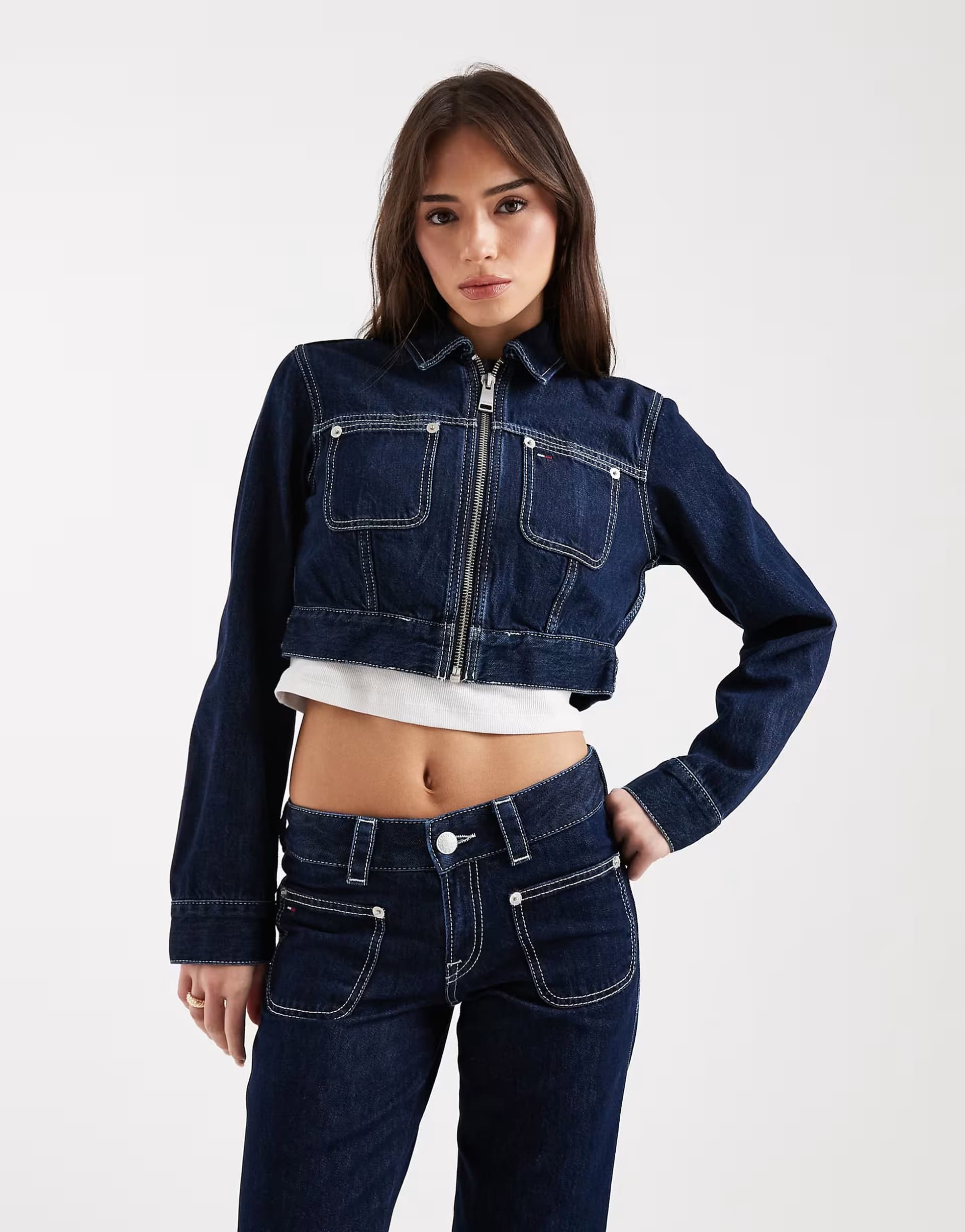 ASOS Tommy Jeans cropped denim jacket co-ord in dark wash blue