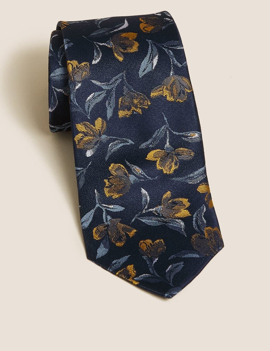 Marks & Spencer M&S Floral Pure Silk Tie Navy Mix