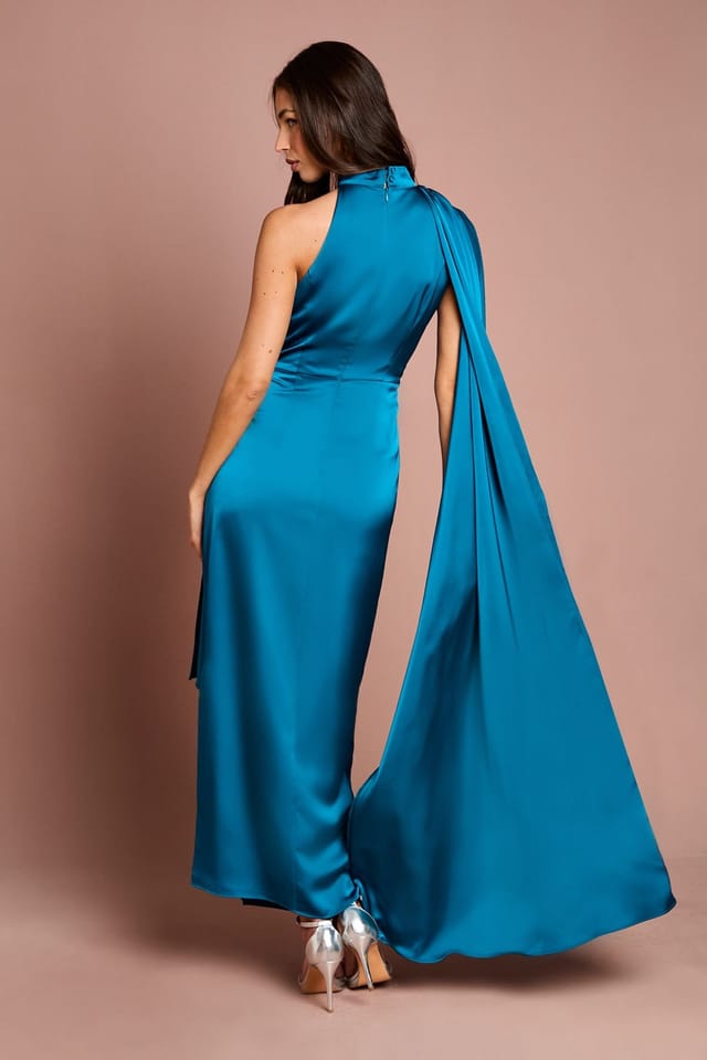 Coast Coast Women's Satin Ruched Detail Cap Midi Dress in Teal - 3