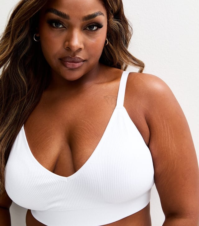 New Look Women's Plus Size White Ribbed Seamless Bra Curves New Look - 3
