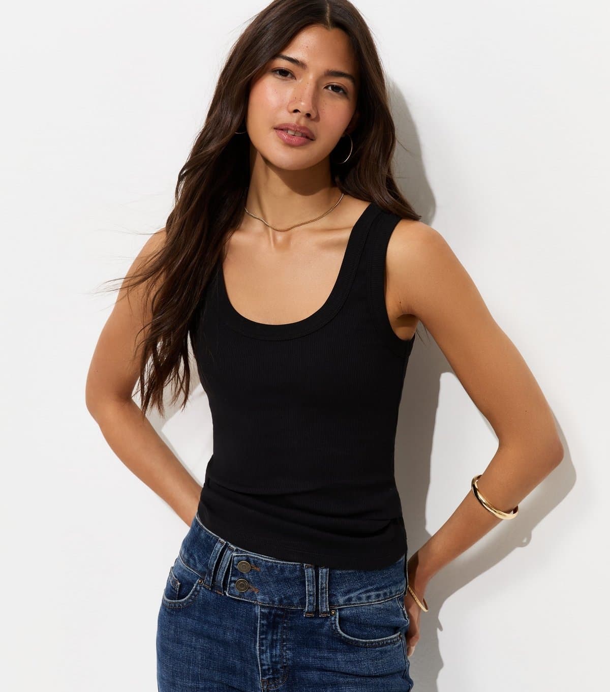 New Look Women's Black Cotton Rich Scoop Neck Vest Top New Look