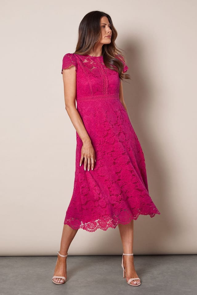 Wallis Wallis Women's Lace Fit & Flare Midi Dress in Pink - 2