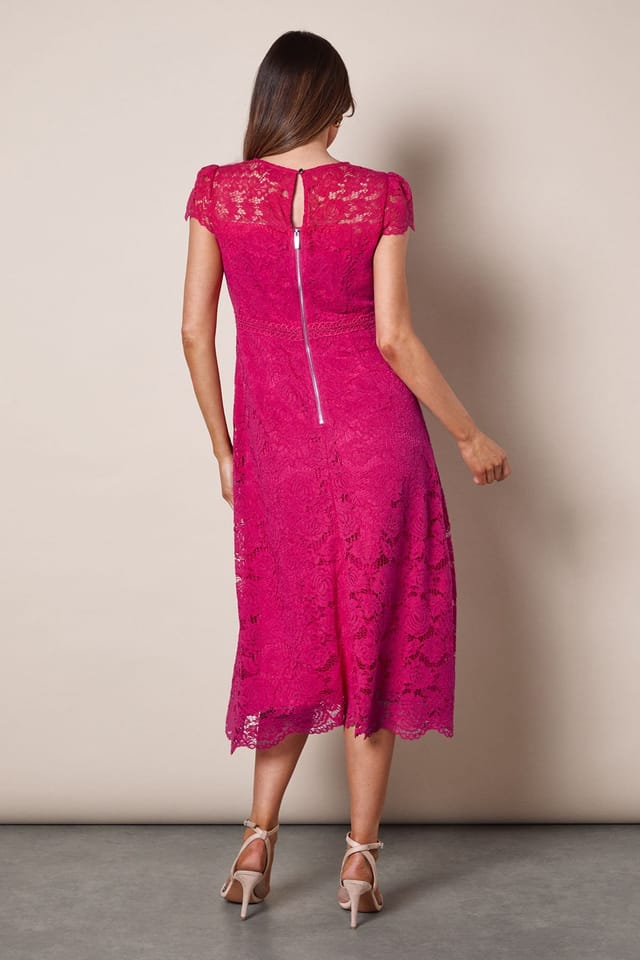 Wallis Wallis Women's Lace Fit & Flare Midi Dress in Pink - 3