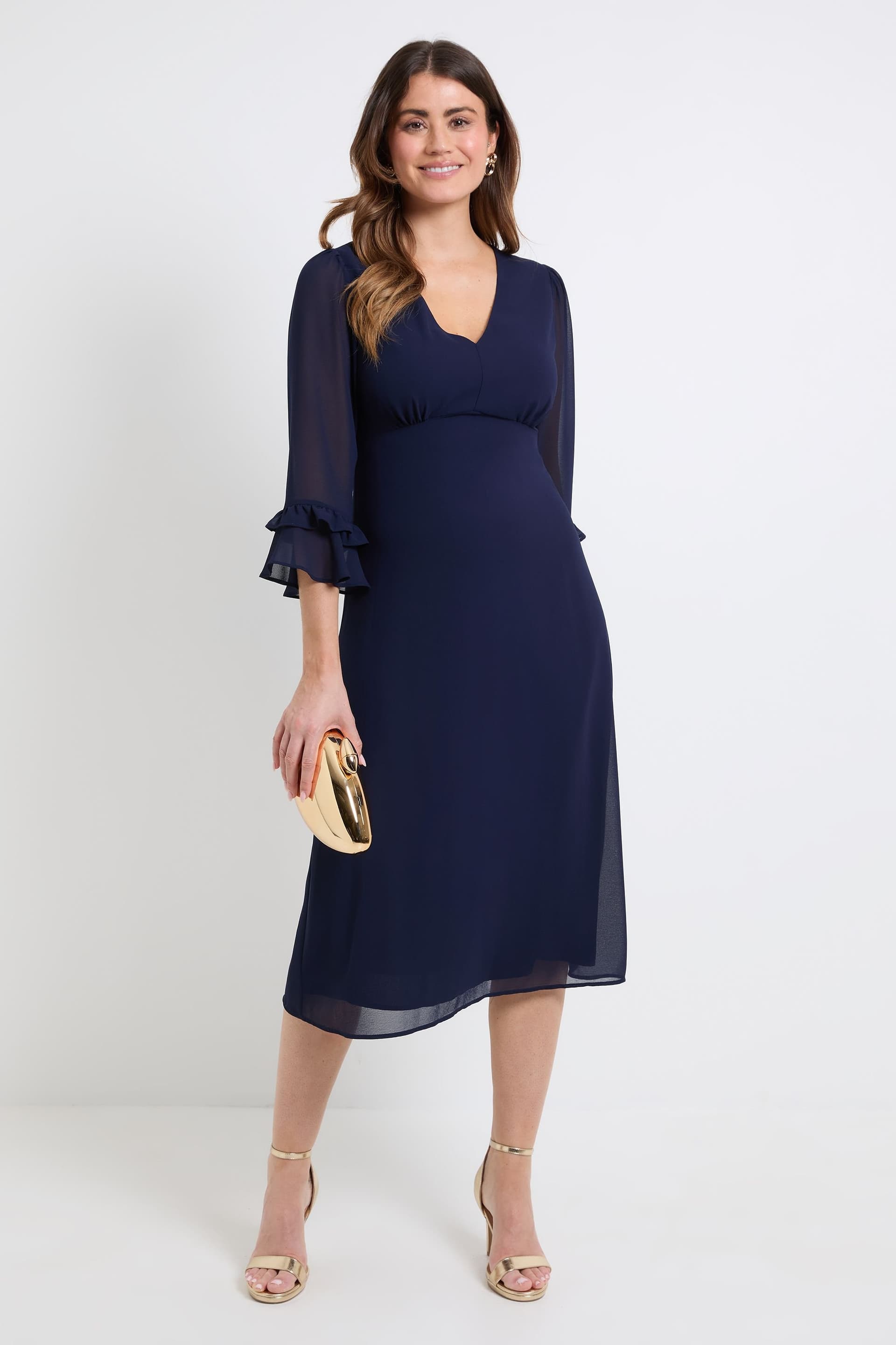 Wallis Wallis Women's Flute Sleeve Midi Dress in Navy