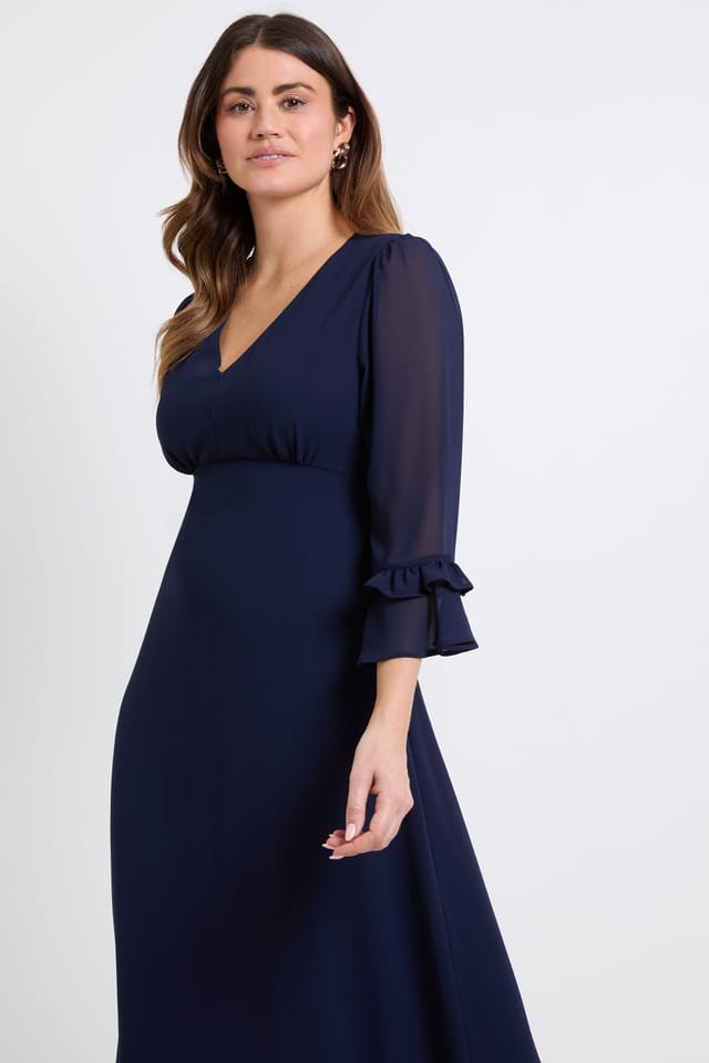 Wallis Wallis Women's Flute Sleeve Midi Dress in Navy - 2